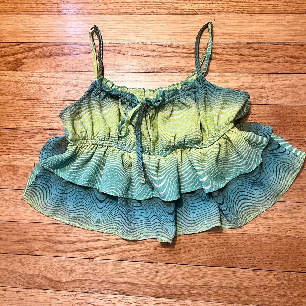 Green and Blue Ruffled Tank Top